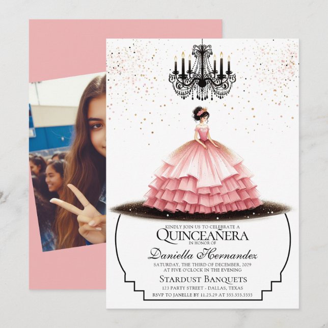 Elegant Pink Quinceañera Invitation (Front/Back)