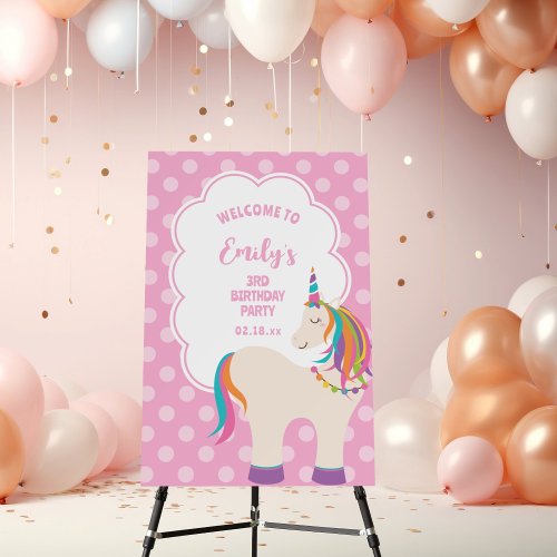 Elegant Pink Rainbow Unicorn Girl Birthday Welcome Foam Board