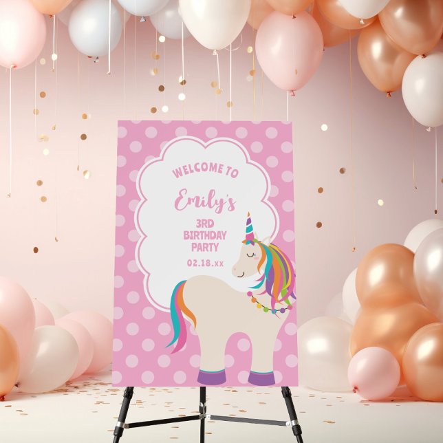 Elegant Pink Rainbow Unicorn Girl Birthday Welcome Foam Board (Creator Uploaded)