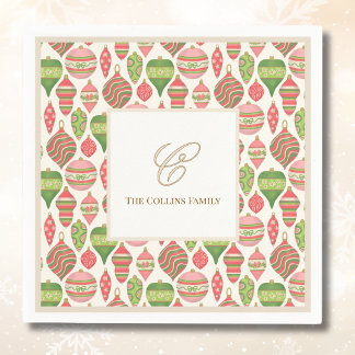 Elegant Pink, Red, and Green Monogramed Cocktail Napkins