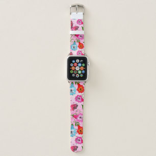 Elegant Pink Red Blue Flowers And Butterfly Apple Watch Band