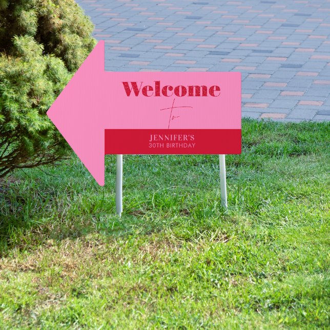 Elegant Pink Red Brthday Welcome Yard Sign (Creator Uploaded)