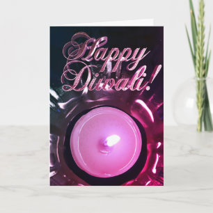 Elegant Pink Red Diwali Lights Candlelight Card