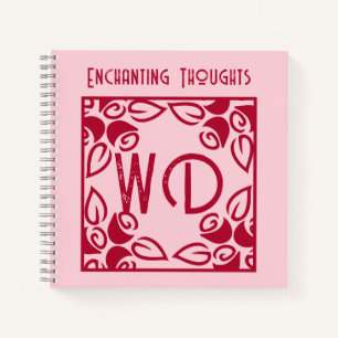 Elegant Pink, Red Floral Art, Personalized Journal