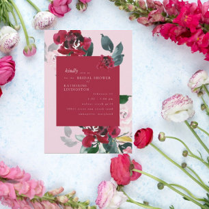 Elegant Pink & Red Floral Bridal Shower Invitation