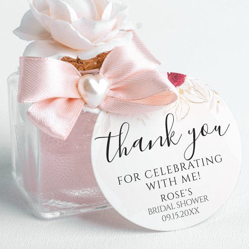 Elegant Pink  Red Floral Bridal Shower Thank You Classic Round Sticker