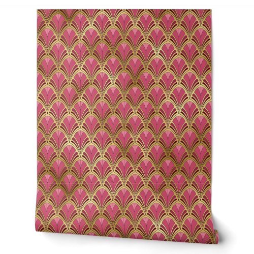 Elegant Pink Red Gold Art Deco Peel and Stick Wallpaper Elegant Pink Red Gold Art Deco Peel and Stick Wallpaper