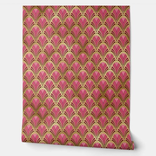 Elegant Pink Red Gold Art Deco Vintage Pattern Wallpaper