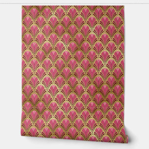 Elegant Pink Red Gold Art Deco Wallpaper