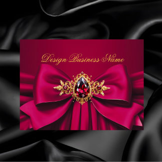 Elegant Pink Red Gold Jewel Bow Drape Business Card