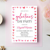 Elegant Pink Red Hearts Galentines Day Party