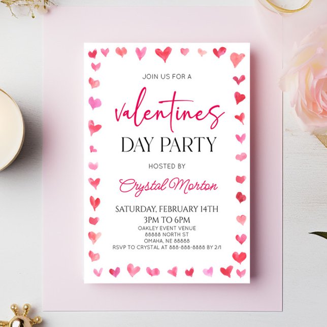 Elegant Pink Red Hearts Valentines Day Party Invitation (Creator Uploaded)