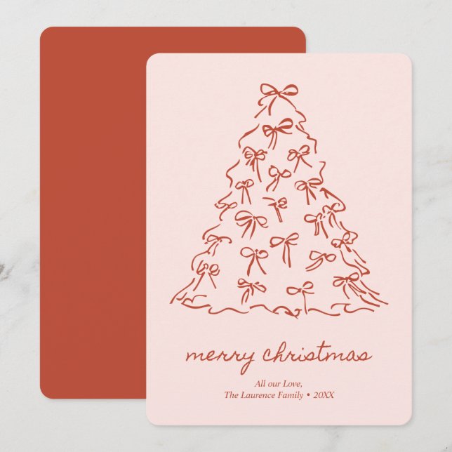 Elegant Pink & Red Merry Christmas Non-Photo Holiday Card (Front/Back)