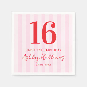 Elegant Pink Red Modern 16th Birthday Napkins