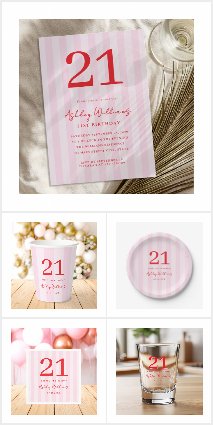 Elegant Pink Red Modern 21st Birthday