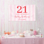 Elegant Pink Red Modern 21st Birthday Banner<br><div class="desc">Create your own personalized 21st birthday party banner featuring modern typography and striped pink pattern background</div>