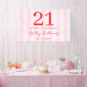 Elegant Pink Red Modern 21st Birthday Banner