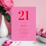 Elegant Pink Red Modern 21st Birthday Invitation<br><div class="desc">A simple modern 21st birthday invitation featuring elegant  typography and minimalist design in pink and red color.</div>