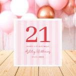 Elegant Pink Red Modern 21st Birthday Napkins<br><div class="desc">Create your own personalized 21st birthday napkins featuring modern typography and striped pink pattern background</div>