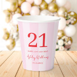 Elegant Pink Red Modern 21st Birthday Paper Cups<br><div class="desc">Create your own personalized 21st birthday party paper cups featuring modern typography and striped pink pattern background</div>