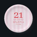 Elegant Pink Red Modern 21st Birthday Paper Plates<br><div class="desc">Create your own personalized 21st birthday invitations featuring modern typography and striped pink pattern background</div>