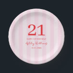 Elegant Pink Red Modern 21st Birthday Paper Plates<br><div class="desc">Create your own personalized 21st birthday invitations featuring modern typography and striped pink pattern background</div>