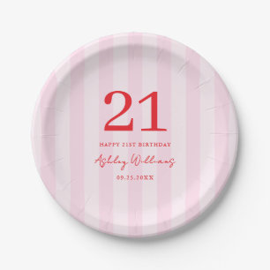 Elegant Pink Red Modern 21st Birthday Paper Plates