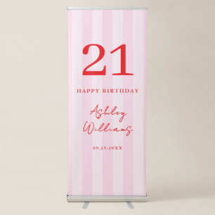 Elegant Pink Red Modern 21st Birthday Retractable Banner