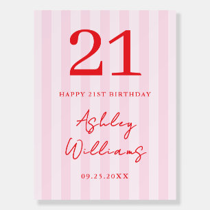 Elegant Pink Red Modern 21st Birthday Sign