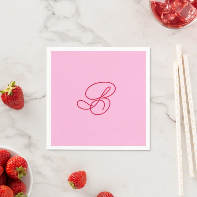 Elegant Pink & Red Monogram Script Name  Napkins (Insitu)