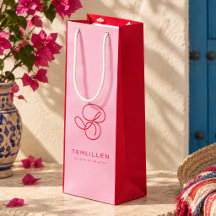 Elegant Pink & Red Monogram Script Name 