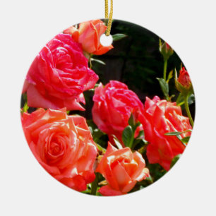 Elegant pink red orange floral roses ceramic ornament