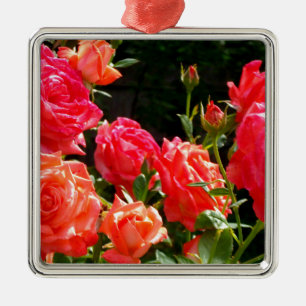 Elegant pink red orange floral roses metal ornament