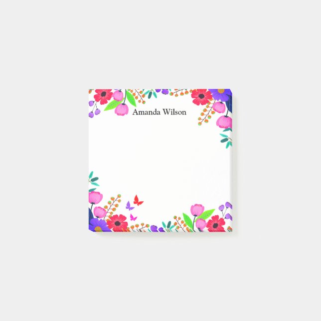 Elegant Pink Red Purple Flowers And Butterfly Post-it Notes (Front)