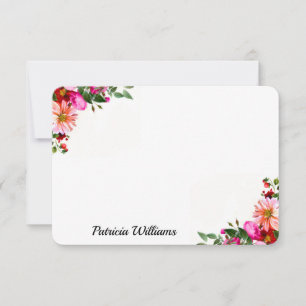 Elegant Pink Red Rose And Peach Dahlia Flower Note Card