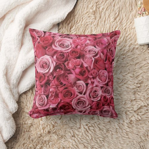 Elegant Pink Red Rose Bouquet Throw Pillow 