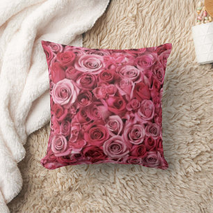 Elegant Pink Red Rose Bouquet Throw Pillow