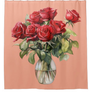 Elegant Pink Red Roses & Butterfly Shower Curtain
