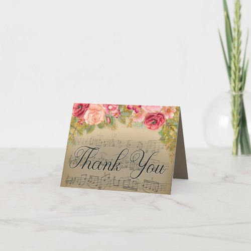 Elegant Pink Red Roses Music Piano Teacher Thank Thank You Card