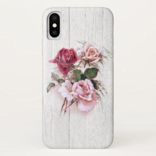 Elegant Pink & Red Roses on Whitewashed Wood iPhone X Case