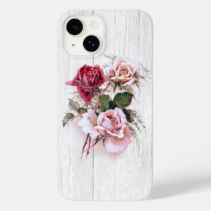 Elegant Pink & Red Roses on Whitewashed Wood Case-Mate iPhone 14 Case