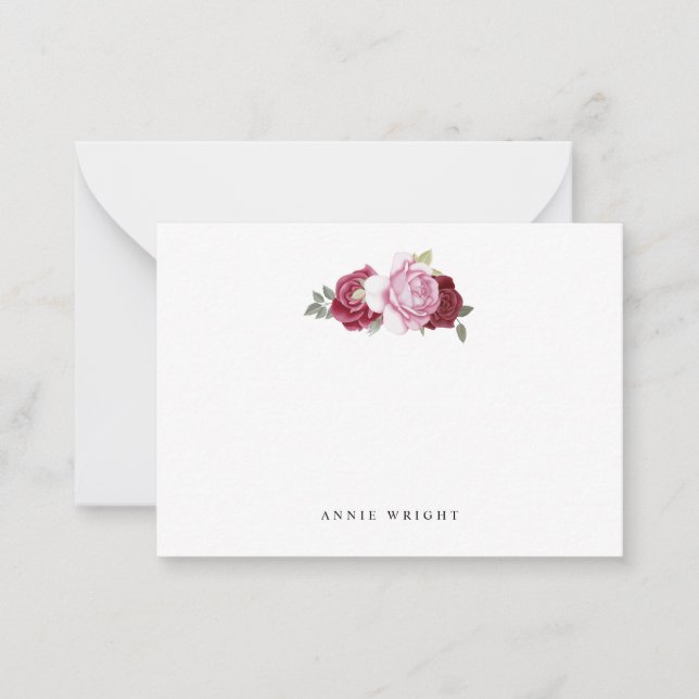 Elegant Pink Red Roses Personalized Stationery Note Card (Front)