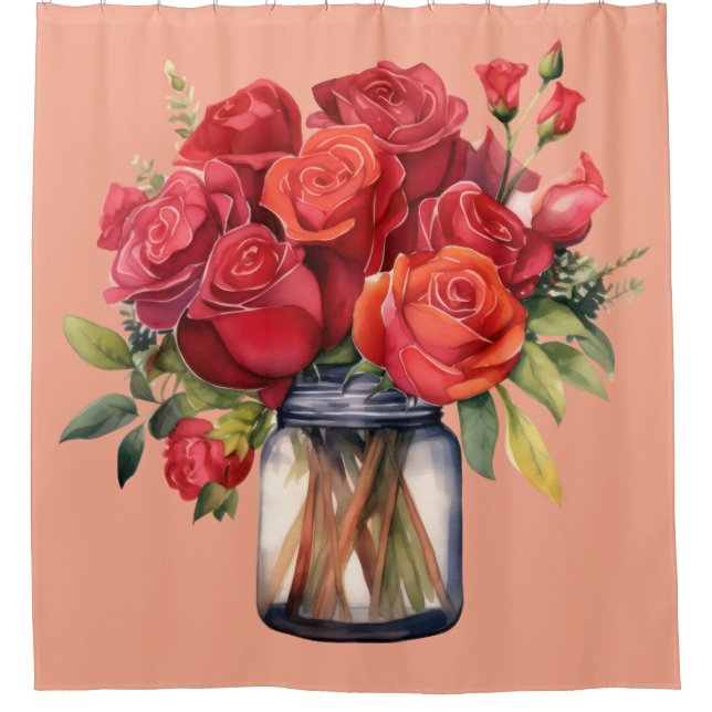 Elegant Pink Red Roses Shower Curtain (Front)