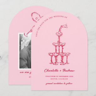 Elegant Pink & Red Save The Date Martini Tower Invitation