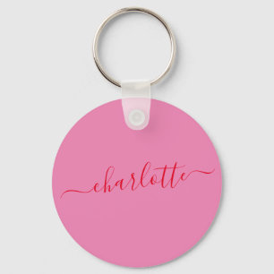 Elegant Pink Red Script Modern Name Personalized Keychain