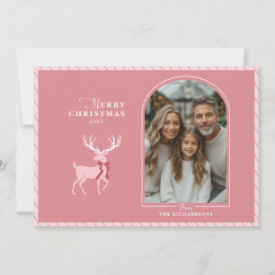 Elegant Pink Reindeer Photo Christmas Card