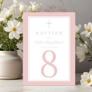 Elegant Pink Religious Cross Girl Baptism Table Number