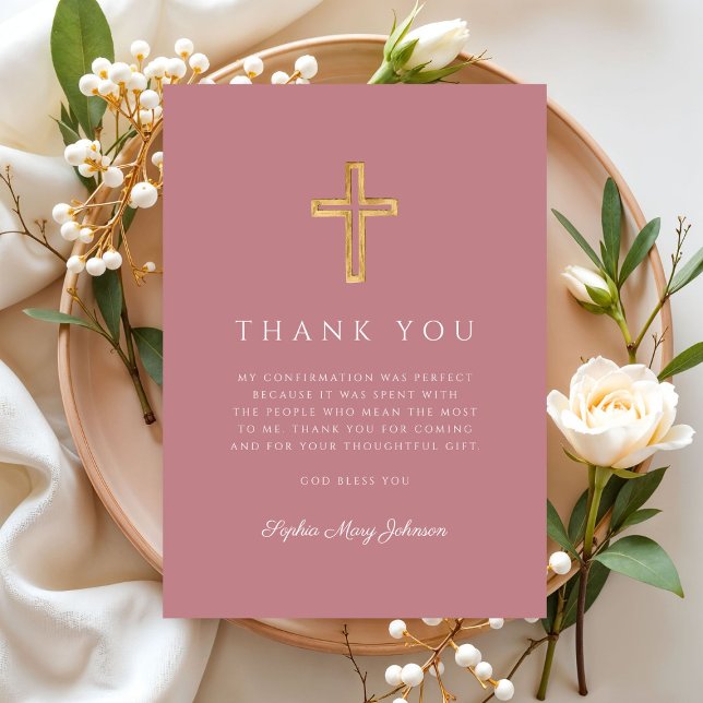 Elegant Pink Religious Cross Girl Confirmation Thank You Card (Elegant Pink Religious Cross Girl Confirmation Thank You Card)