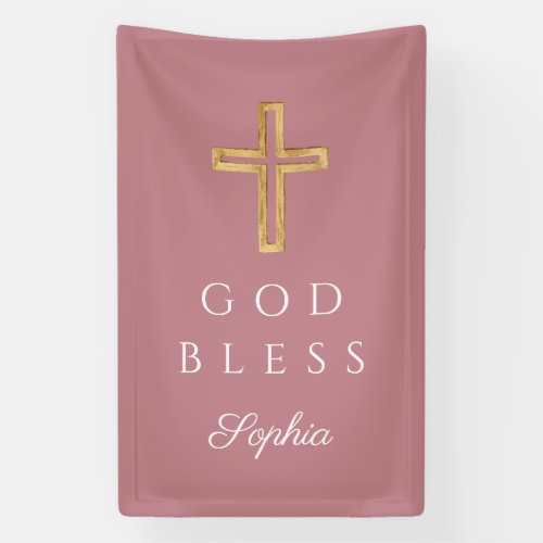 Elegant Pink Religious Cross Girl God Bless Banner