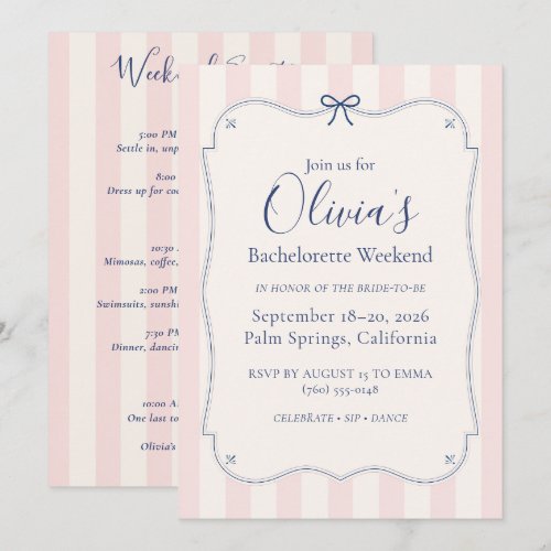 Elegant Pink Retro Vintage Bachelorette Weekend Invitation